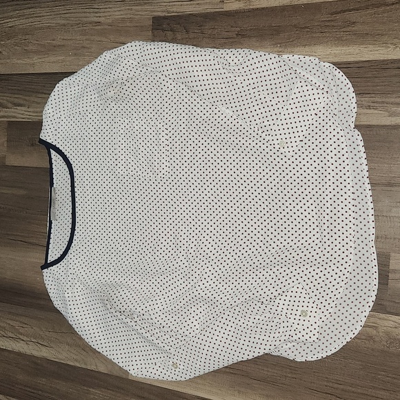 Loft Ann Taylor long sleeve polyester Navy and Brown Polka Dot Blouse Size Small - Picture 3 of 6